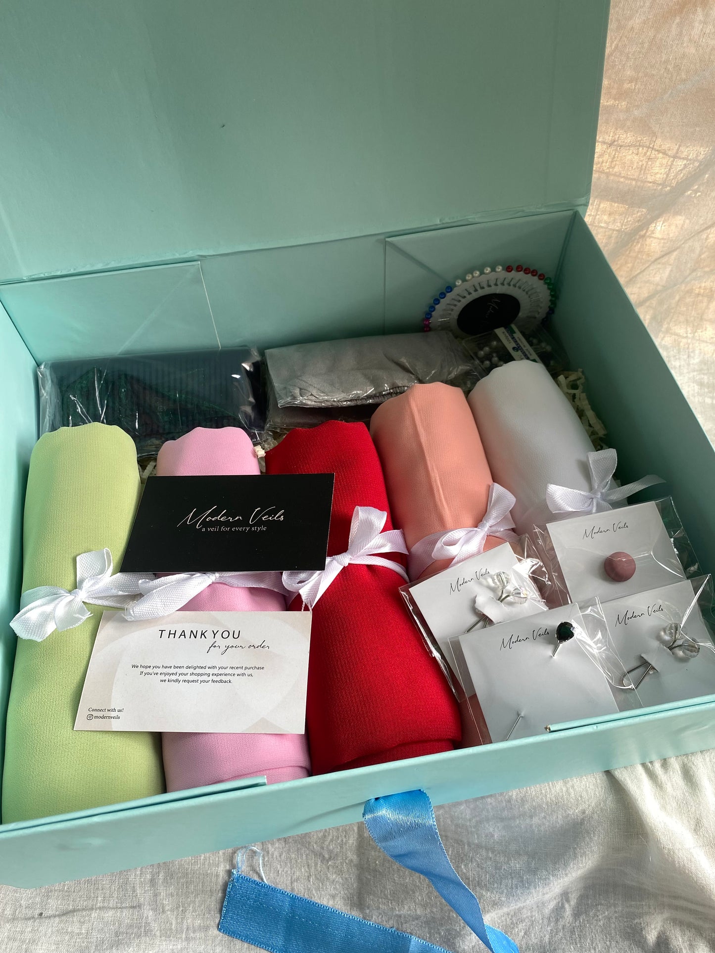 hijab hamper gift set with hijabs pins caps